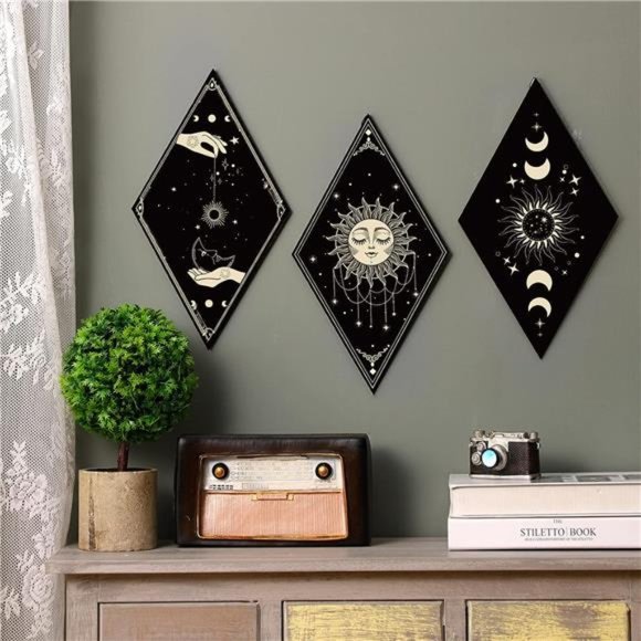 6 Pieces Hallowen Wall Decor Gothic Skeleton Boho Wall Art Moon Stars Sun Witchy - Picture 2 of 6